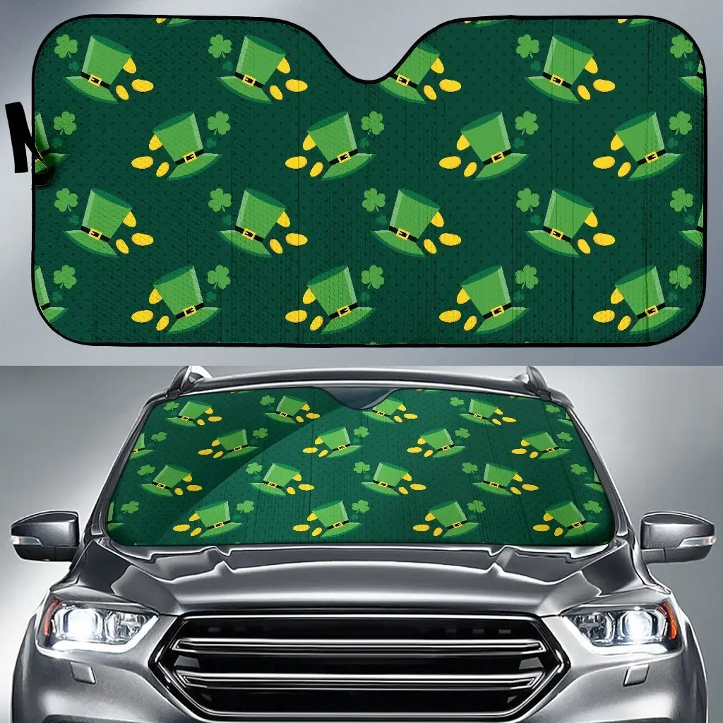 

St Patrick's Day Leprechaun Print Pattern Auto Sun Shade Car Windshield Window Cover Sunshade