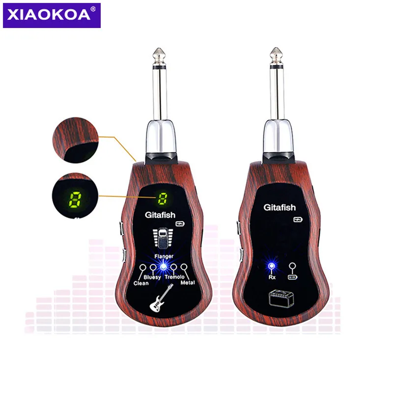 Xiaokoa Wireless Guitar System UHF Guitar Transmitter Receiver 10 channels Built-in 5 Guitar Effects low Latency Rechargeable