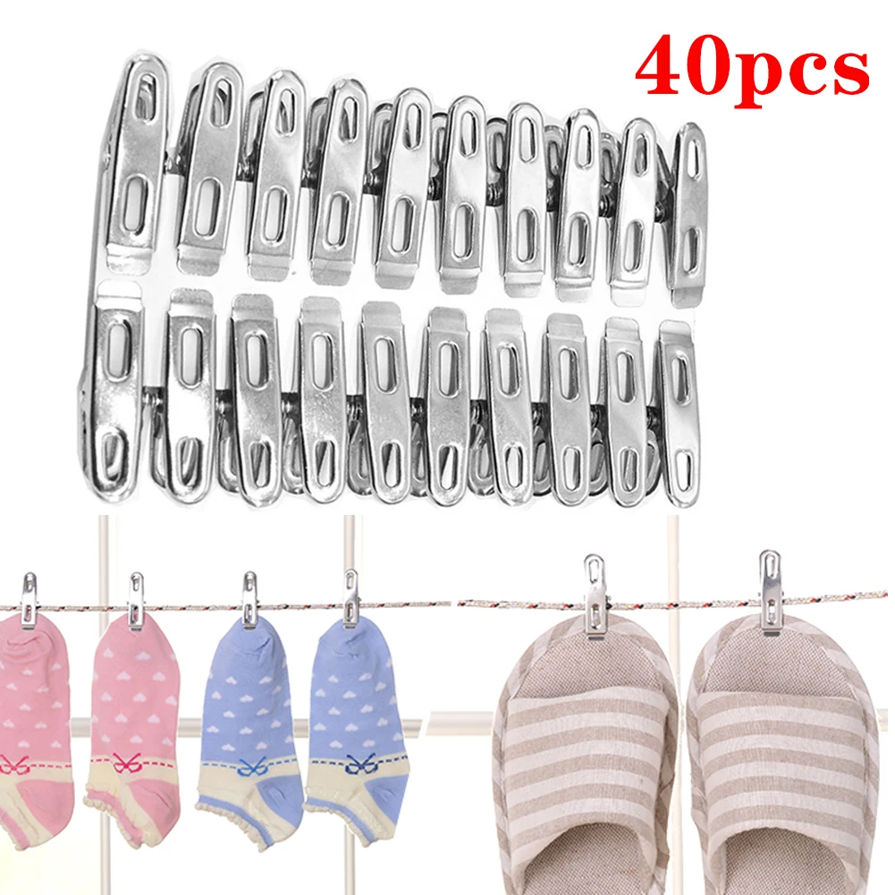 

40pcs Stainless Steel Clips Clothes Photo Paper Peg Pin Clothespin Craft Clips Home Decoration Metal Clip Set Household Storage