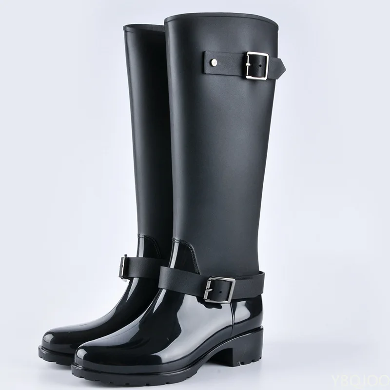 

Punk Style Zipper Tall Boots Women's Pure Color Rain Boots Outdoor Rubber Water shoes For Female 36-41 Plus size
