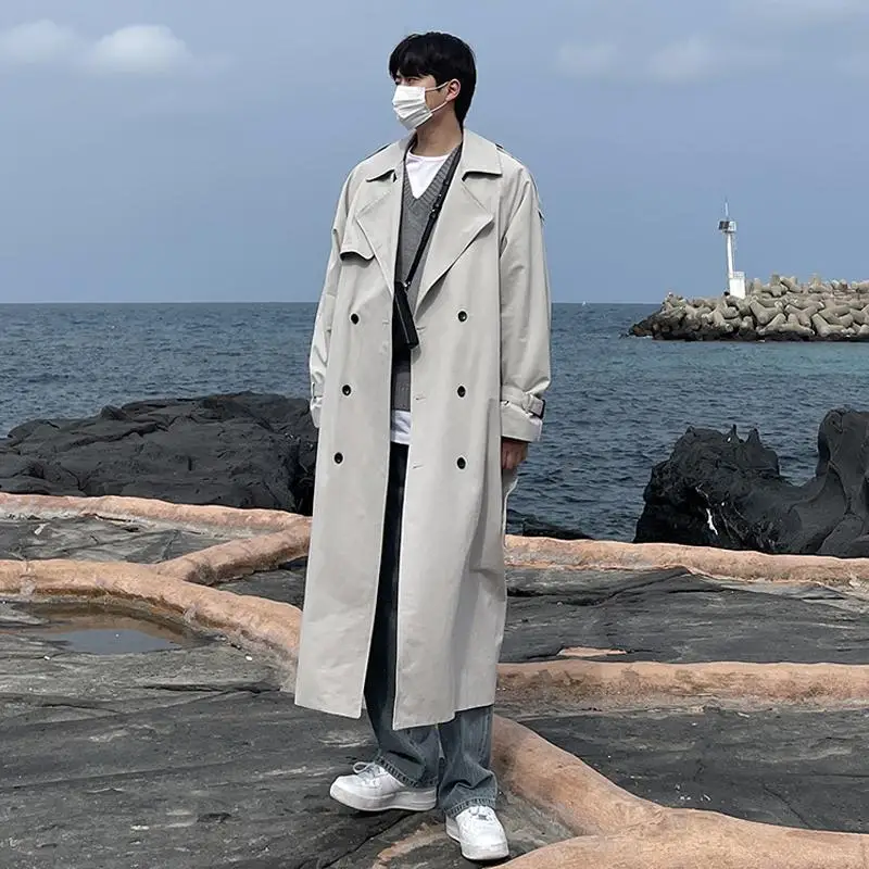 Fashion Men's woolen Coats Solid Color Single Breasted Lapel Long Coat Jacket Casual Overcoat Casual Trench Spring and Autumn