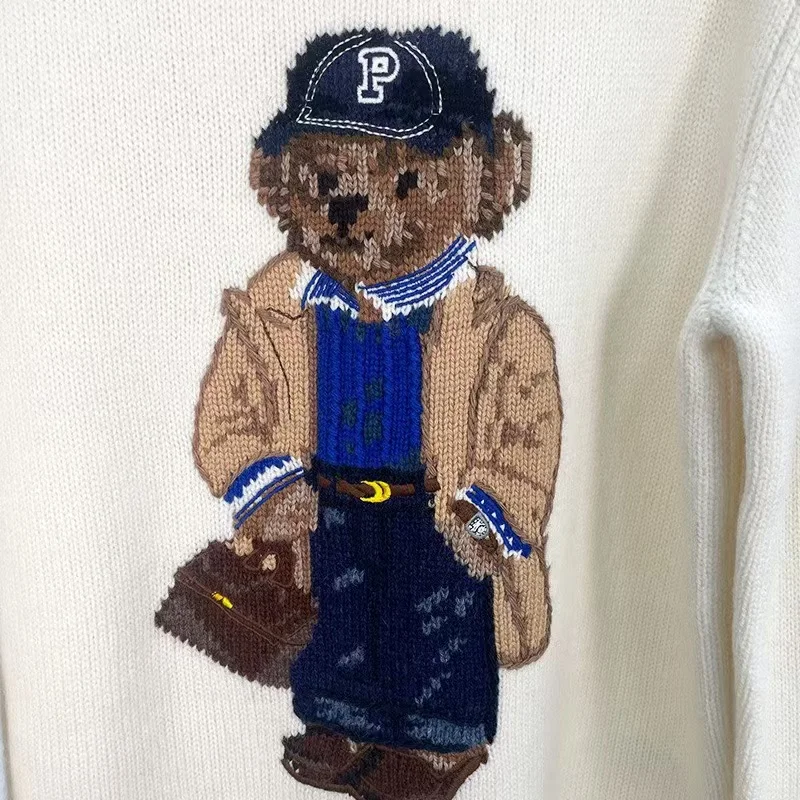 2024 новый пуловер с круглым вырезом мультяшный вышитый плюшевый мишка