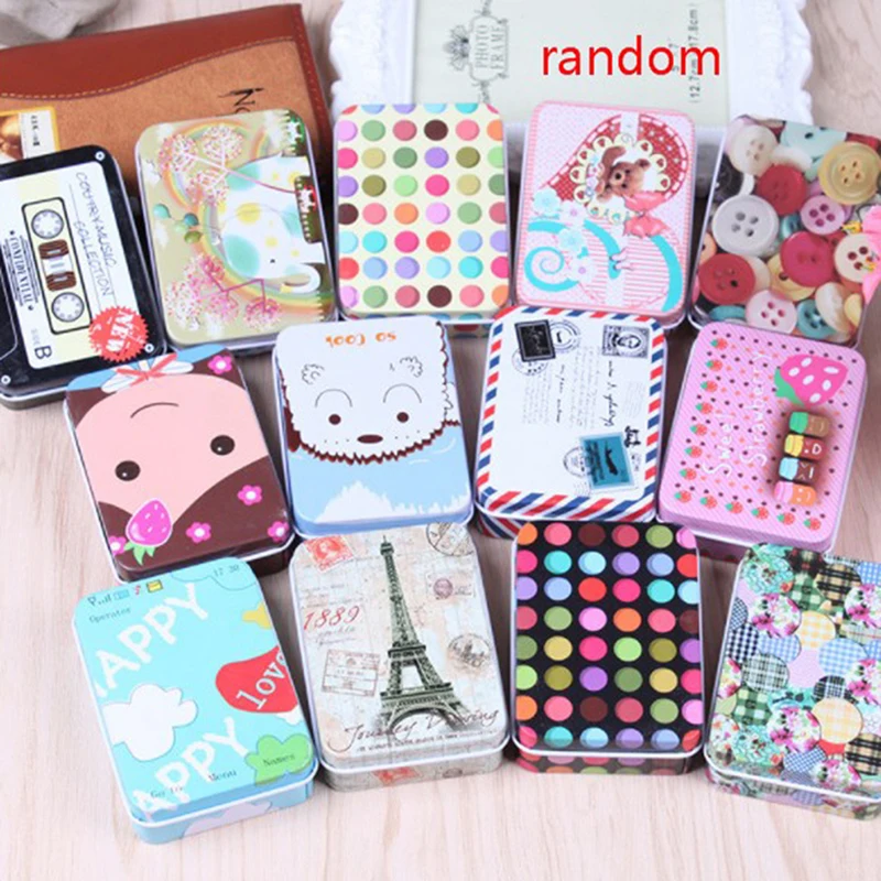 

Mini Cute Cartoon Metal Tin Box Drawer Receive Storage Box Rectangular Candy Cosmetic Storage Organizer for Girl Fine Gift Box