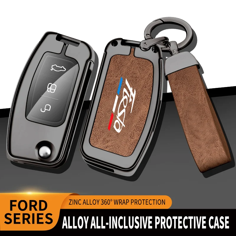 

New Auto TPU Zinc Alloy Key Case Bag For Ford Fiesta Logo Car Key Chain Car Metal Shell Car Interior Decoration Accessories