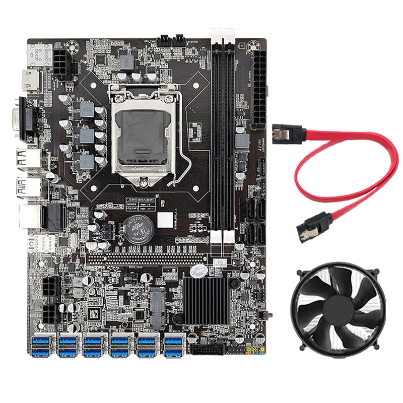 

Материнская плата B75 для майнинга с кулером ЦП и кабелем SATA 12 USB3.0 к PCIE1X слот GPU LGA1155 DDR3 DIMM RAM SATA3.0