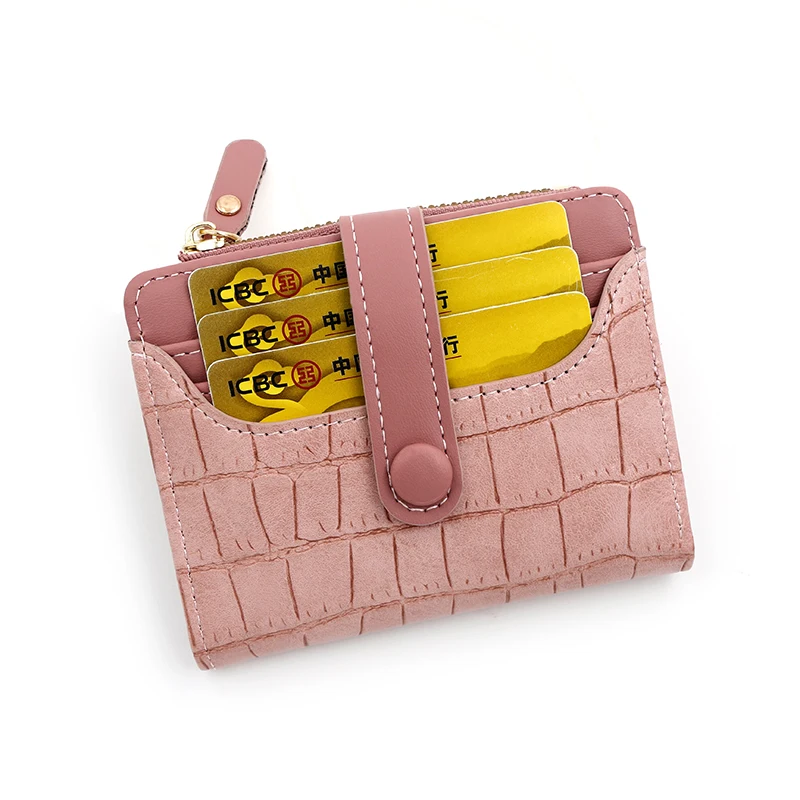 Короткий женский кожаный кошелек с застежкой-застежкой и шелковой подкладкой