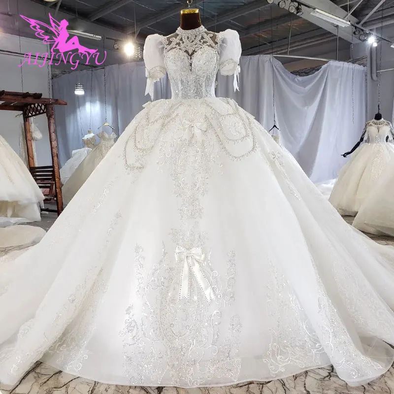 

AIJINGYU Ivory Wedding Dress Modern Muslim Women engagement Luxury Lace Gowns Couture
