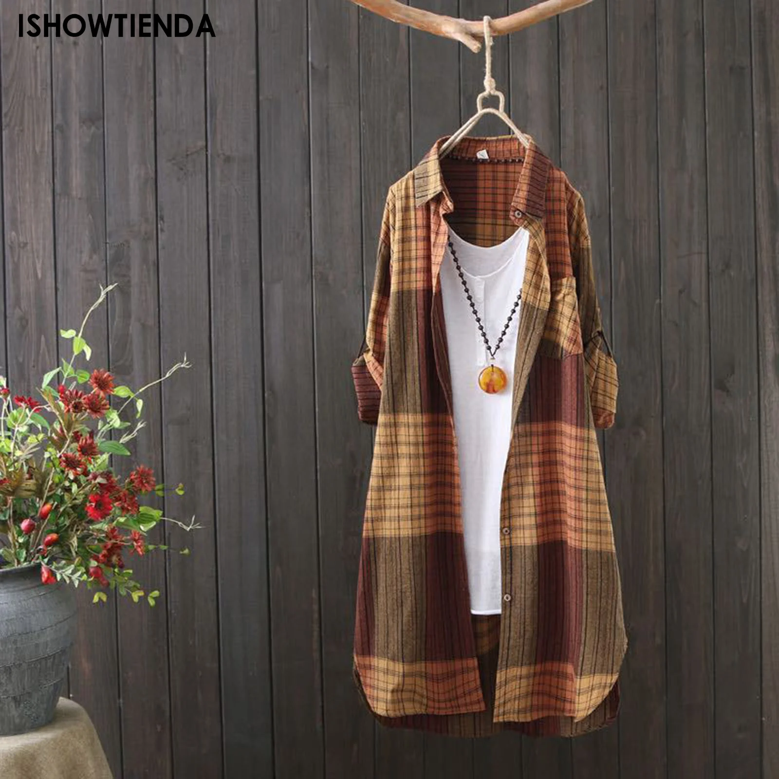 

Thin paragraph Shirt top Plaid color long-sleeved cardigan female outer wear Korean fashion temperament loose casual Feminina