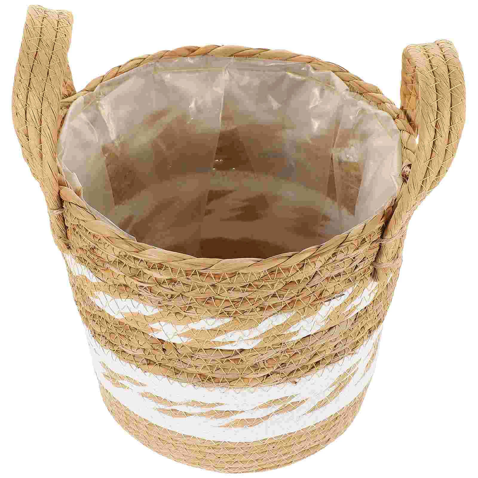 

Basket Woven Planter Seagrass Pot Rattan Baskets Container Storage Large Organizer Belly Grocery Flower Straw Rustic Wicker