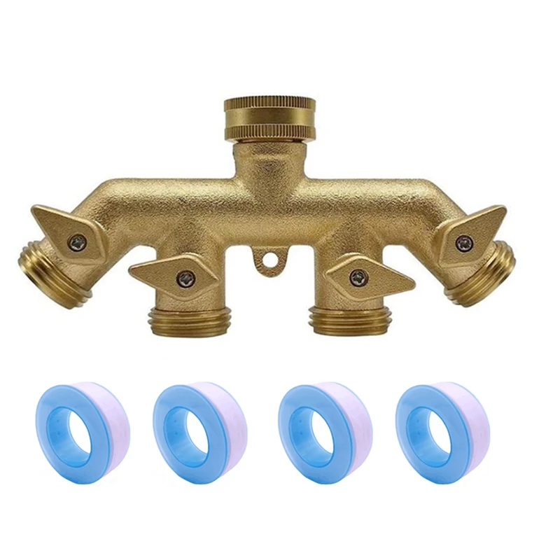 

3/4 Inch Solid Brass Garden Hose Adapter 4 Way Tap Connectors Distributor Switch Valve Garden Water Splitters