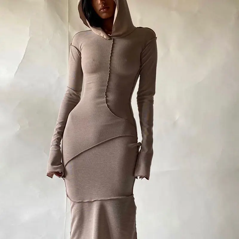 

Women's Hooded T-shirt Dress Long-sleeve Creative Retro Europe US Lady's Winter Spring Clothing 2022 New