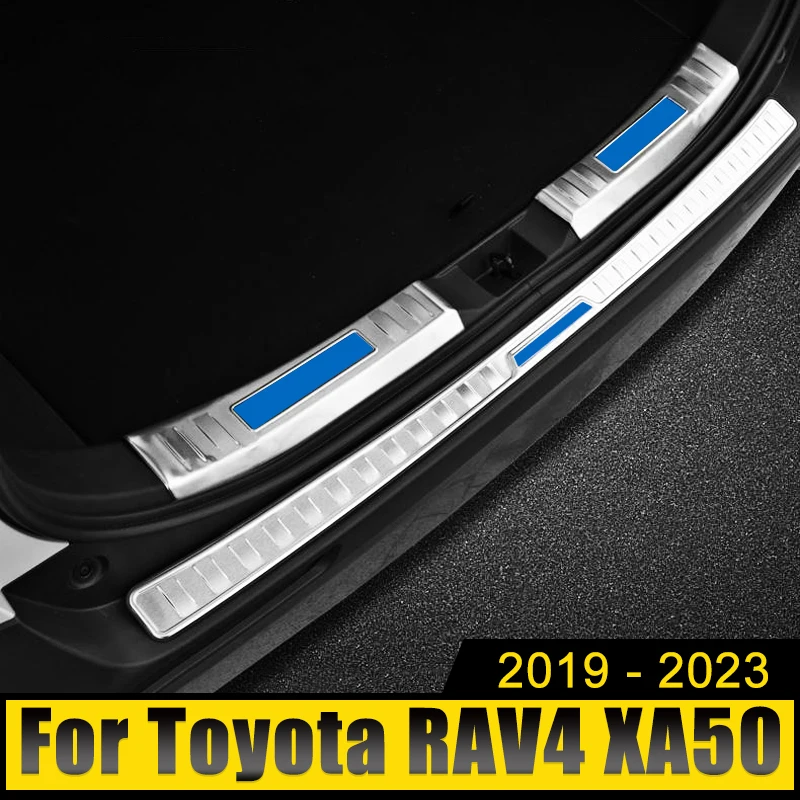 

For Toyota RAV4 XA50 2019-2021 2022 2023 RAV 4 Hybrid Stainless Car Rear Bumper Foot Plate Trunk Door Sill Guard Pedals Cover