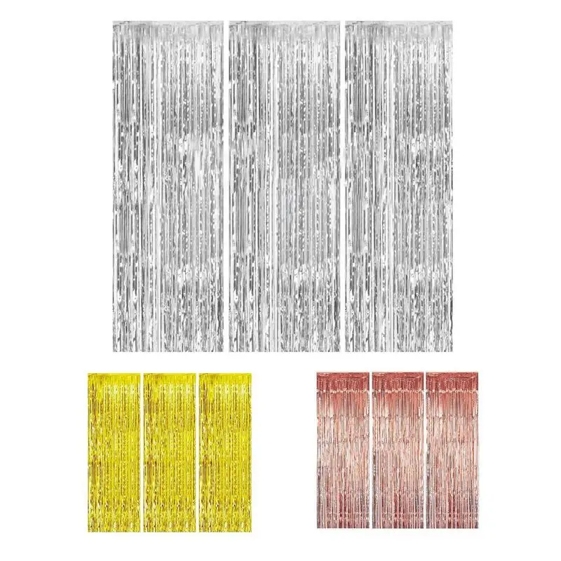 

3 Pieces Gold Foil Tassel Backdrop Curtains Tinsel Ribbon Birthday Party Decoration Bachelorette Party Backgroun Photozon