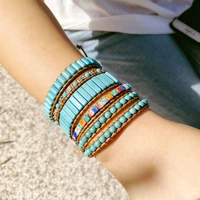 women handmade turquoise wrap bracelets vintage ethnic style leather braided natural stone beaded jewelry gifts
