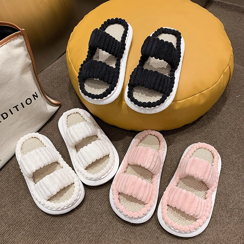 Women Double Strap Outdoor Flat Sandals Smiple Leisure Open Toe Sweet Lovely Beach Slides Summer Platform Soft Comfy Linen Shoes