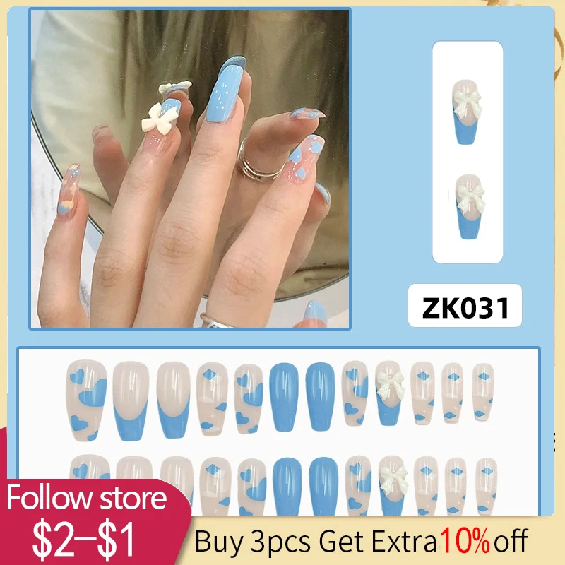 

24pcs Gradient Short Fake Nail Tips For Girls Artificial Press On False Nails DIY Reusable Finger Tip Manicure Tool With Glue