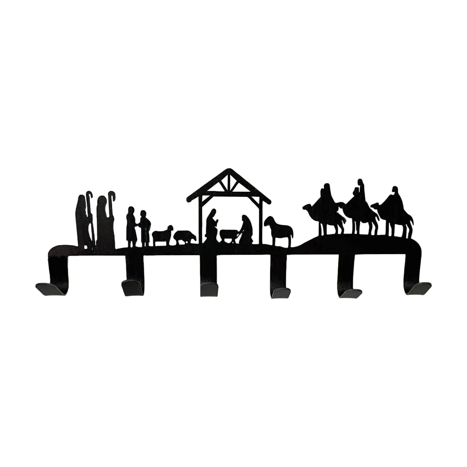 

Key Hooks Key Holder With Nativity Manger Shape Wall-mounted Heavy-Duty Key Holder 6 Wall Coat Key Hooks For Home Decor Iron Hoo