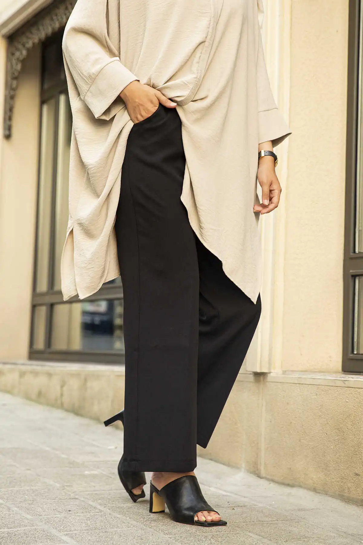 Расклешенные штаны Бели-черные |