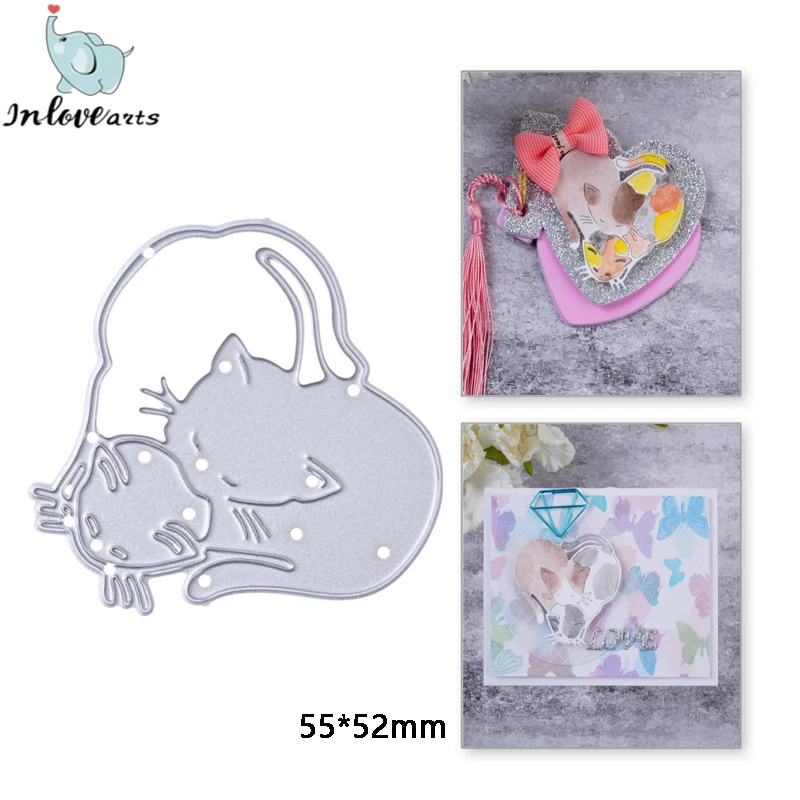

InLoveArts Couple Cats Metal Cutting Dies Heart Stencils For Scrapbooking Photo Album Decoration Embossing Paper Card Crafts DIY