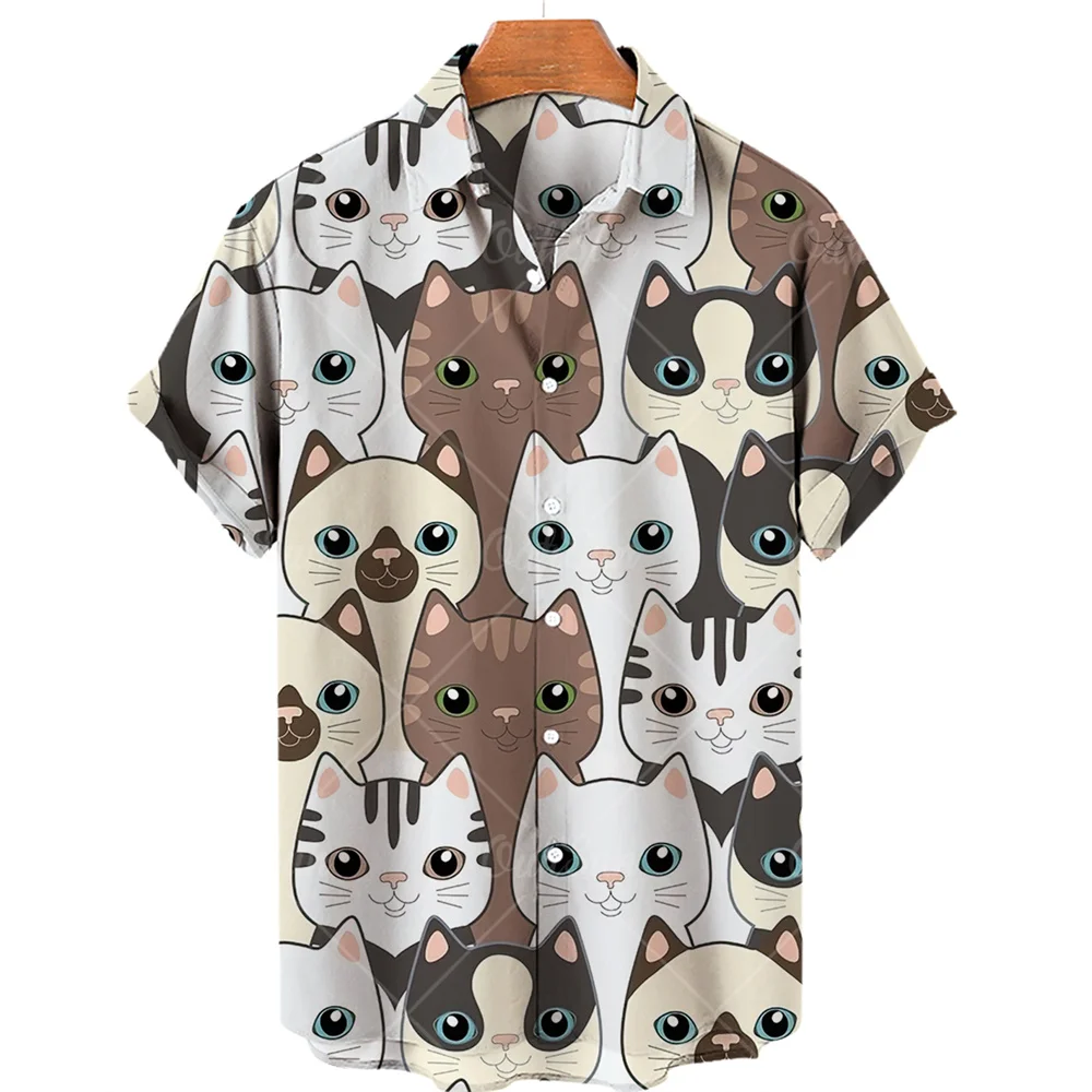 Cute Cartoon Animals 3D Digital Printing Men's Shirt One Button Casual Trend Loose Short Sleeve Shirt Men's Top Plus Size 5XL