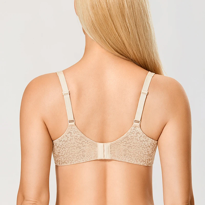 Womens Jacquard Bra Full Coverage Non Padded Underwire Female Seamless Lace Mesh Lingerie 34 36 38 40 42 B C D DD E F G Black