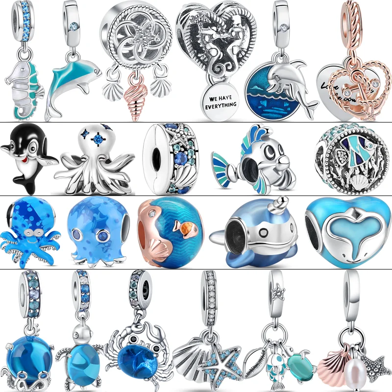 Бусины Pandora из серебра 925 пробы с морскими животными дельфином Осьминогом