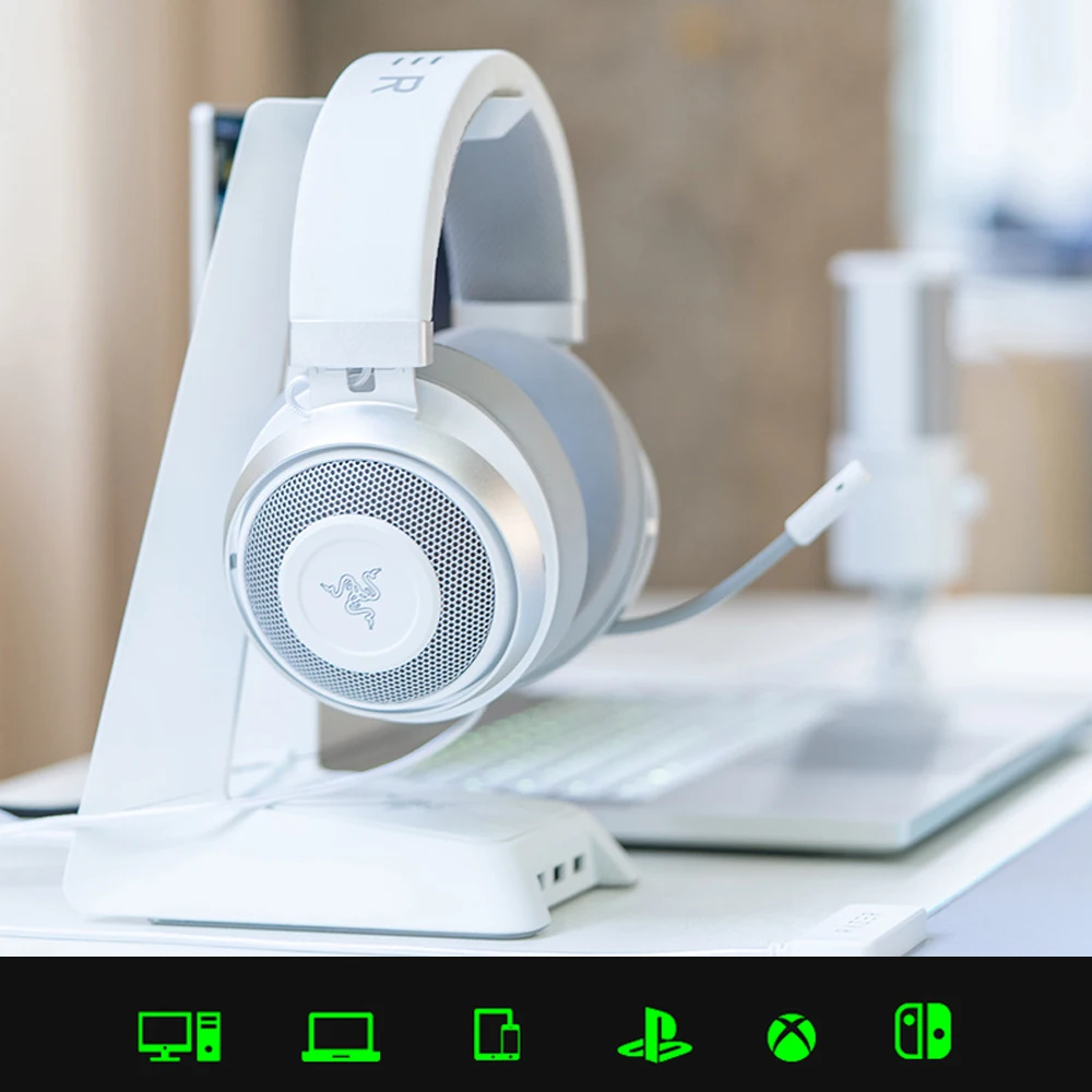 

New Kraken Pro V2 Crystal White Gaming Headphone Girl Cat Ear Stereo Wired Music Game Headset for PC Mobile Phone