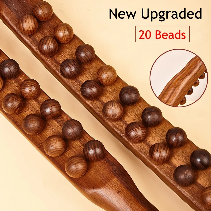 

New 20 Beads Gua Sha Massage Stick Carbonized Wood Back Body Meridian Scrapping Therapy Wand Muscle Relax Acupuncture Massager