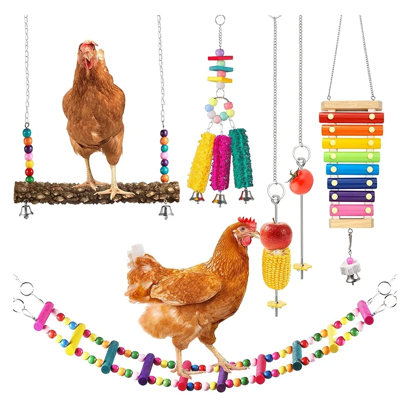 

6 Packs Chicken Toys,Chicken Xylophone Toys For Hens,Chicken Swing Ladder Toys,Vegetable Hanging Feeder