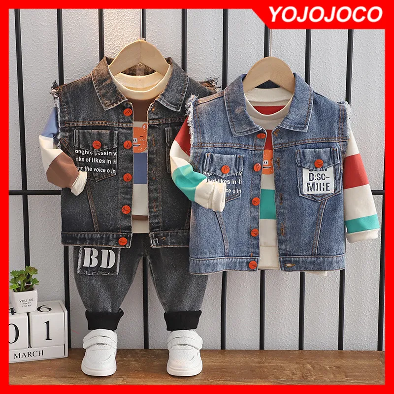 Одежда для маленьких мальчиков модный джинсовый жилет из 3 предметов свитер | Комплекты одежды для малышей -1005004561393983