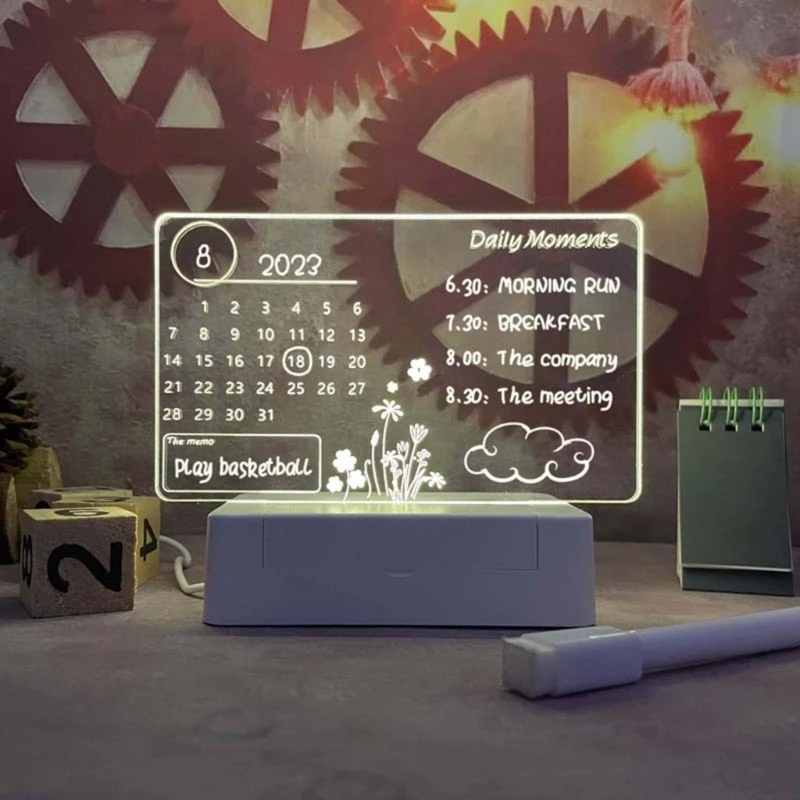 

Прозрачный акриловый Настольный календарь планировщик светодиодный светильник с подставкой стираемый маркер K1KF