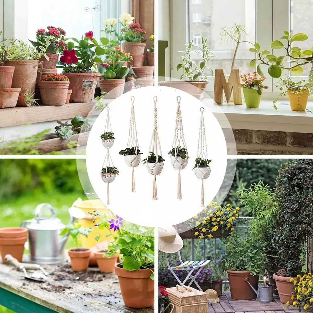 Женская Сетчатая Сумка хлопковая веревка подвесная корзина для садоводства