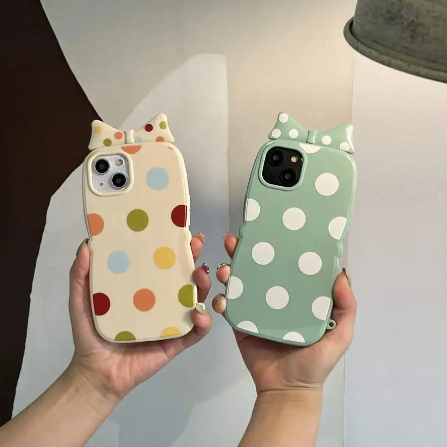 

Simple Pure Color Glossy TPU Shockproof 3D Bowknot Polka Dots Phone Cases Cover For iPhone 11 12 Pro Max XR XS 13 Pro Max Shell