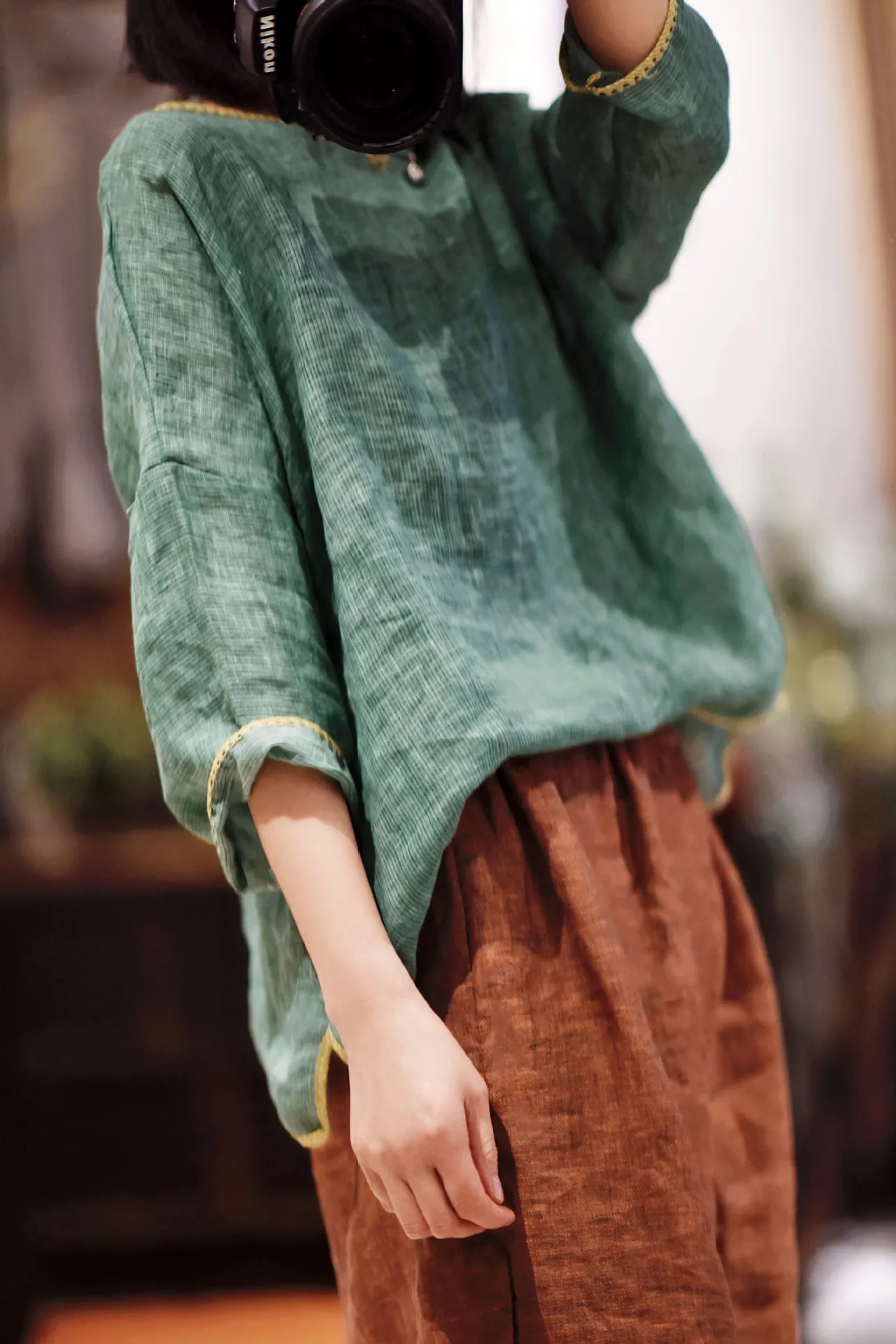 

Cotton Women Shirt Linen Vintage 2022 Spring Summer Pullovers Long Sleeve Loose Irregular O neck Vintage Casual Women Basic Tops