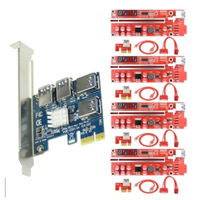 

1 To 4 PCI-E To PCI-E Adapter 1X To 16X USB 3.0 PCIE Extender With Ver V013 Pro Mining Special Riser Card For GPU Video