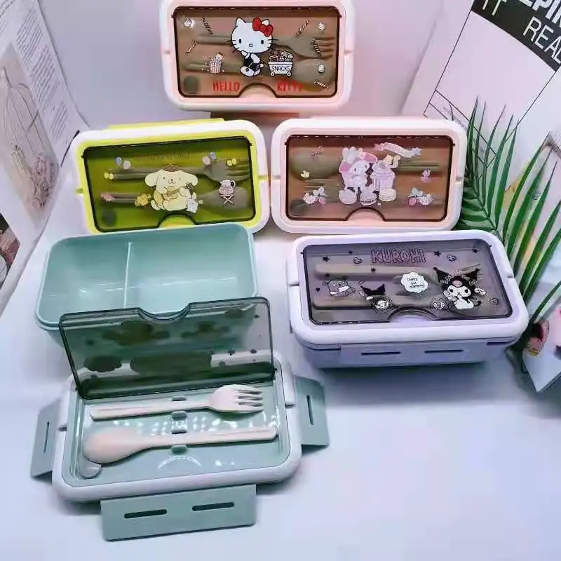 Bento Box Kawaii Cinnamoroll My Melody Kuromi Large Capacity Student Lunch Box Anime Sanrio Double Layer Lunch Box With Cutlery