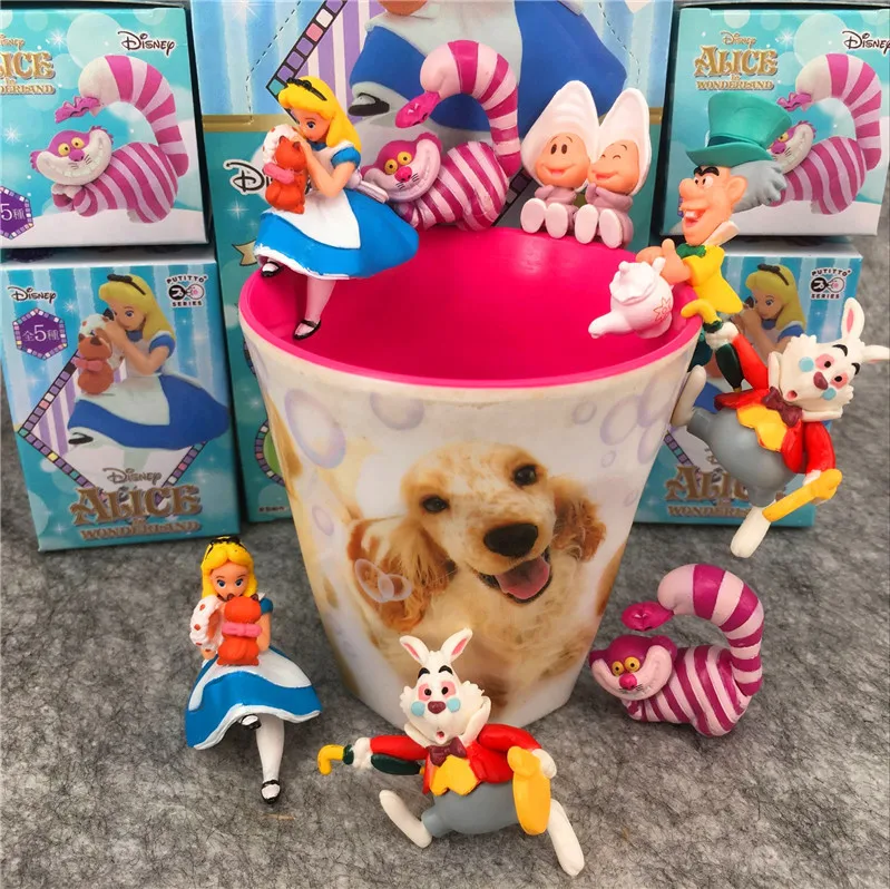 8Pcs/Set Alice in Wonderland PUTITTO The Edge Of Cup Alice Cheshire Cat White Rabbit Mad Hatter PVC Figures Toys Gift