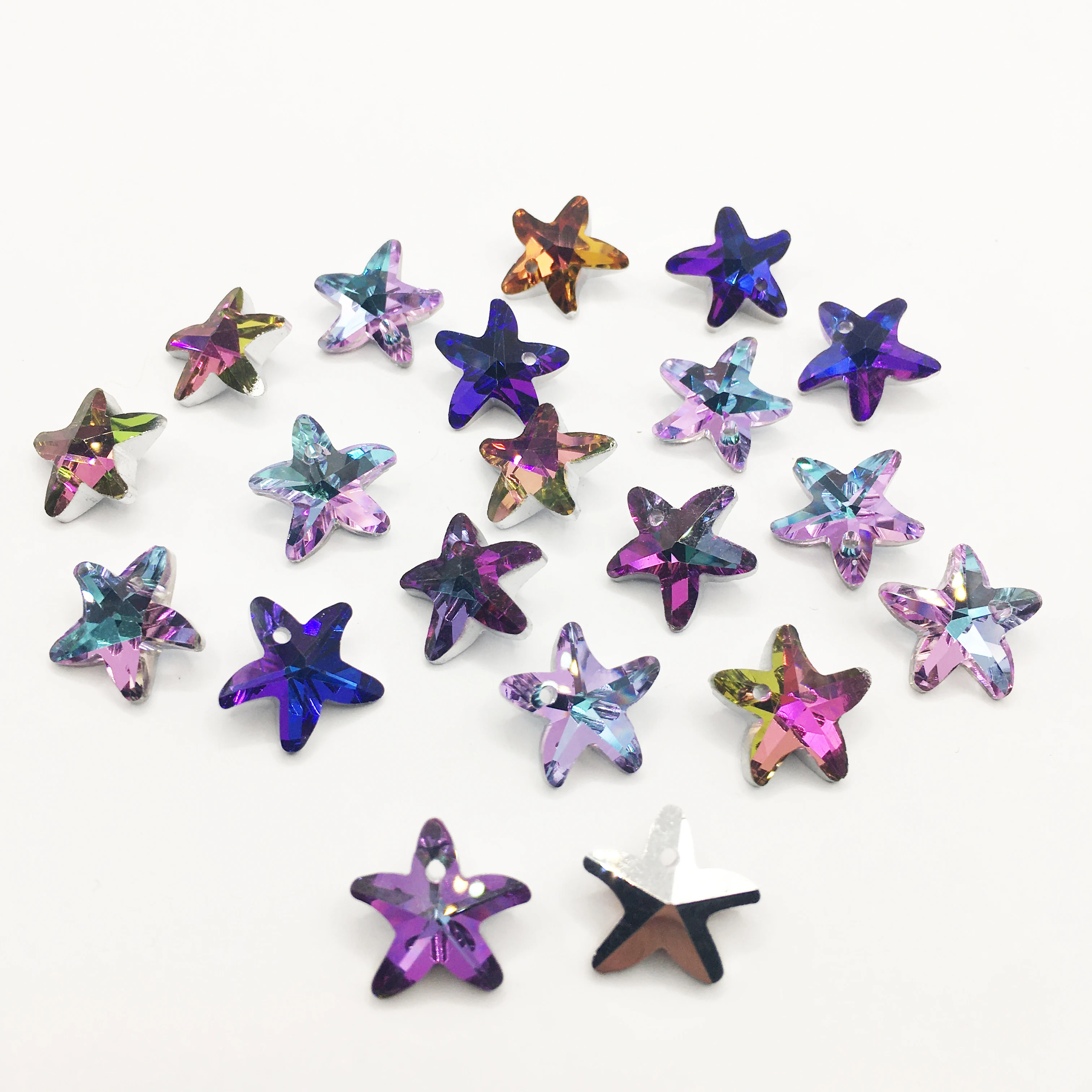 

6PCS 14MM Color Plated Starfish Pendant Colorful Marine Style Beads Crystal Glass Beads DIY Jewelry Accessories Earrings Necklac