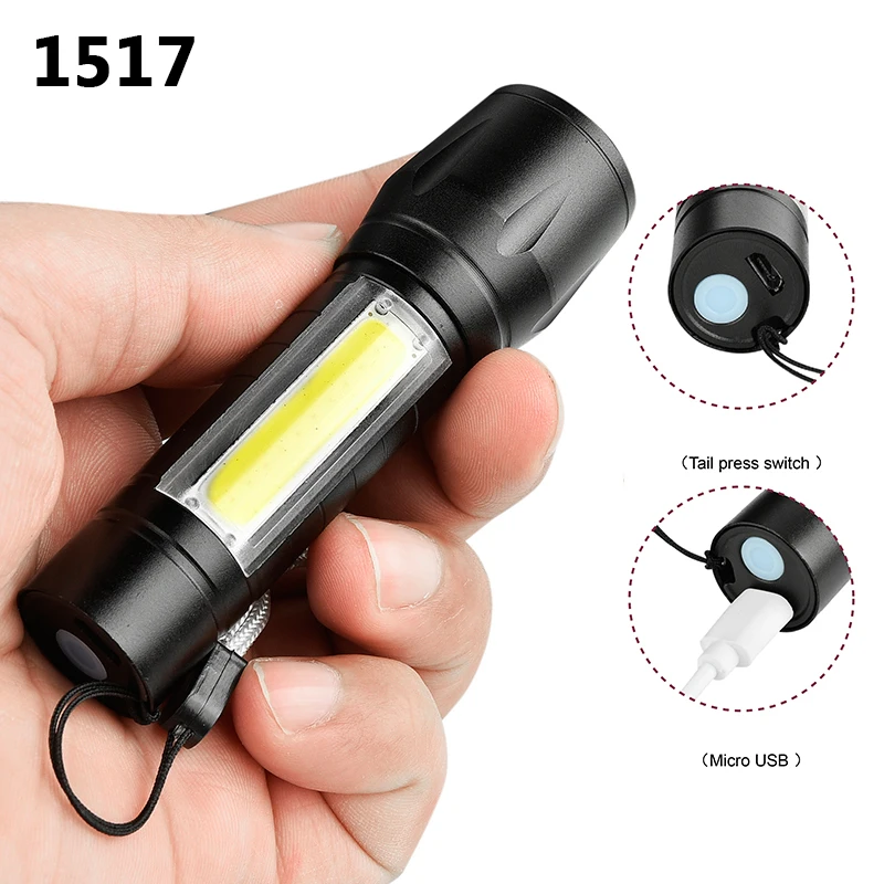 Светодиодный фонарик XM-L T6 COB с аккумулятором 18650 алюминиевый фонарь зумом 4 режима