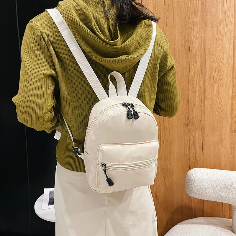 Fashion Women Solid Color Backpack Female Casual Nylon Knapsack Preppy Style School Travel Mini Rucksacks