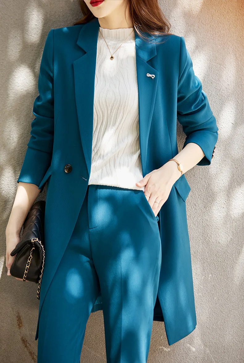 High end office professional women's two-piece suit long women's business casual commuting set (jacket+pants)