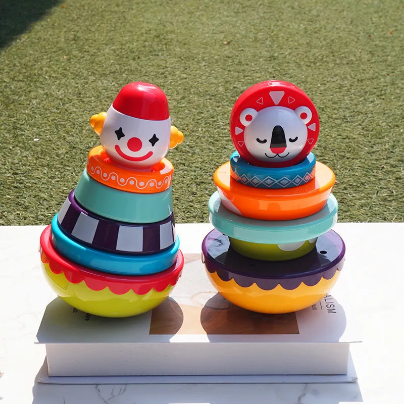 

Seven-color Rainbow Tower Stacking Circle Tumbler Infant Fun Educational Toys Clown Lion Dinosaur Bear Tumblers for Kids Gift