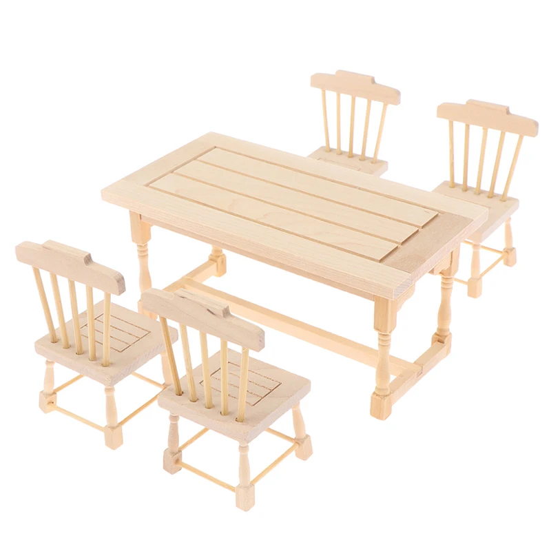 

1Set 1/12 Miniature Dollhouse Furniture Wooden Dining Table Chair Simulation Toy