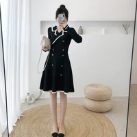 womens autumn and winter new korean high end temperament french retro polo long sleeve double breasted fashion knitted dress