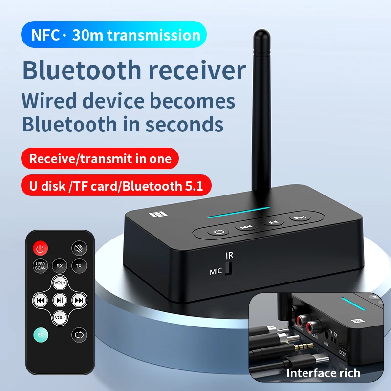 

DISOUR 2023 NFC Bluetooth Adapter Audio Recevier Transmitter U-Disk TF Card Connect With Remote Control Large Capacity Wireless
