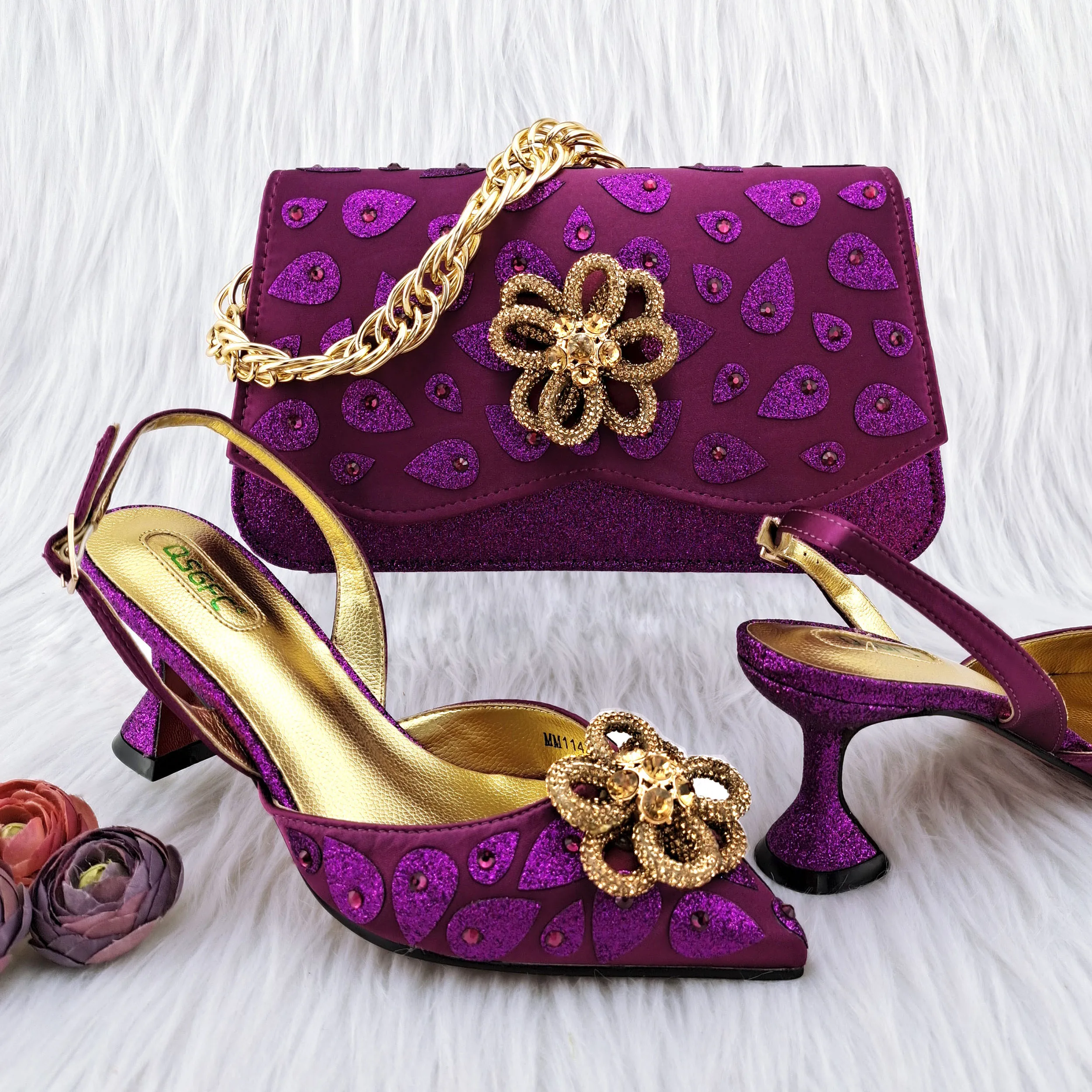 

Cinessd Nigerian Fashion Hollow Transparent Design Bag With Full Diamond Shiny Diamonds Women's Party Shoes And Bag In Magenta