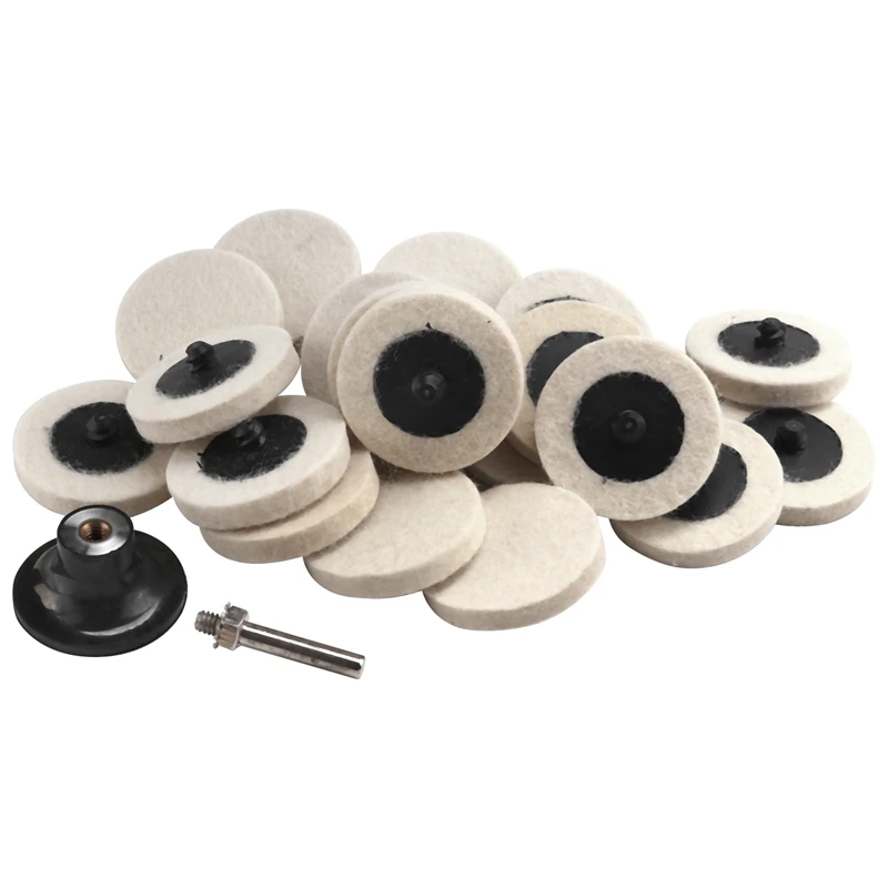 

20Pcs 2 Inch Compressed Artificial Wool Fabric Qc Disc Polishing Buffing Pads Wheels With 1Pcs 2 Inch Disc Pad Holder With 1/4In