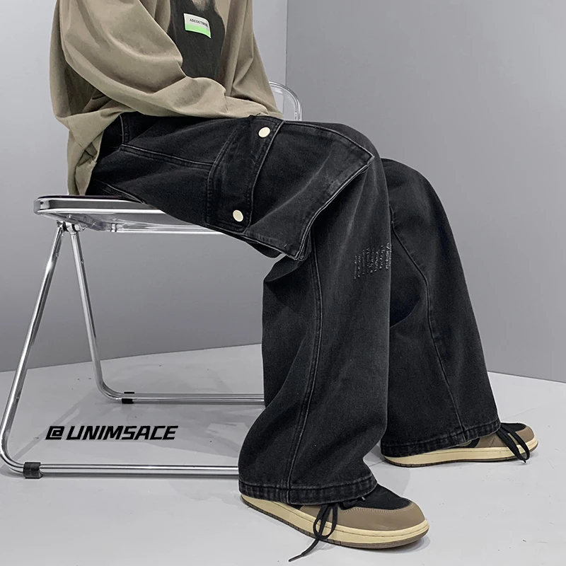 3 Colors Baggy Jeans Men Fashion Casual Pocket Cargo Jeans Men Streetwear Loose Hip-hop Straight Denim Pants Mens Trousers M-2XL