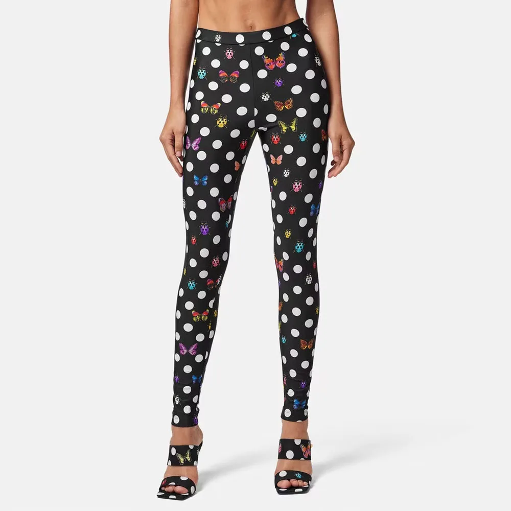 

2023 Summer New Women's Pants Y2K Butterfly Polka Dot Print Casual Versatile Straight Pants Stretch Slim Bottoming Pants