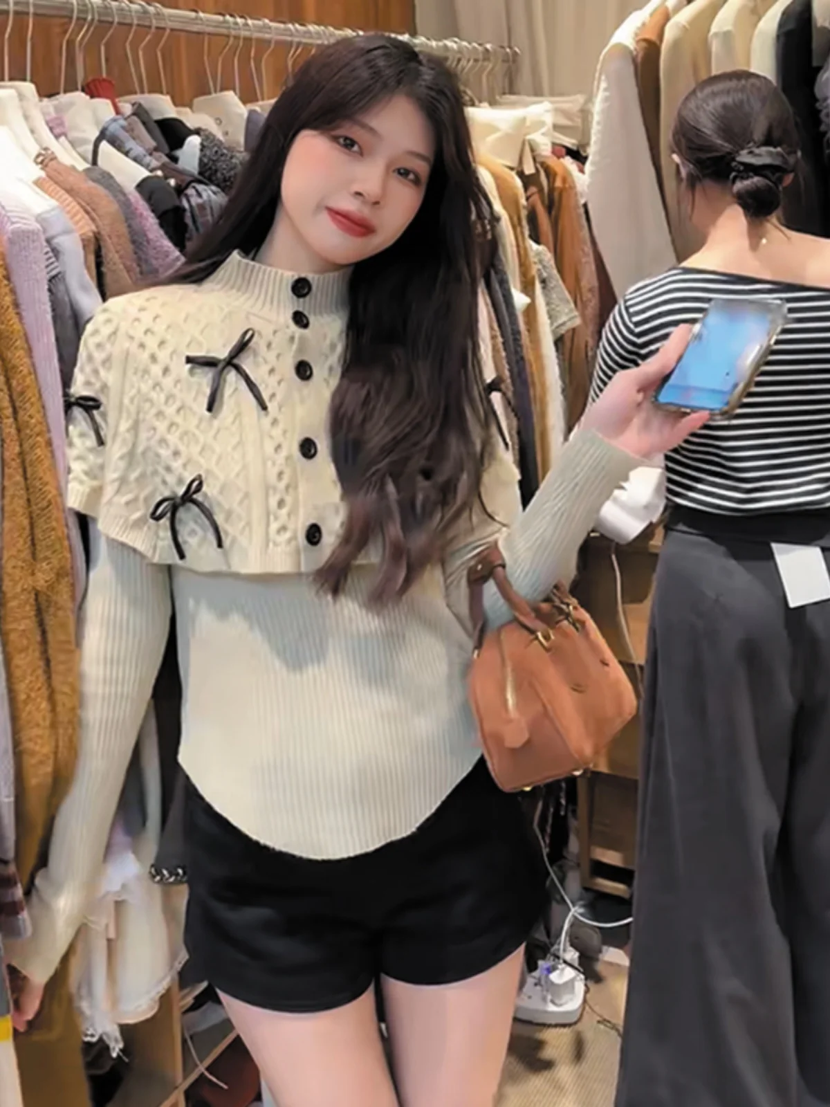 Bow Turtleneck Twist Knit Women Autumn and Winter Slim fit Soft Glutinous Sweater Design Sense Poncho Long sleeve Base Top